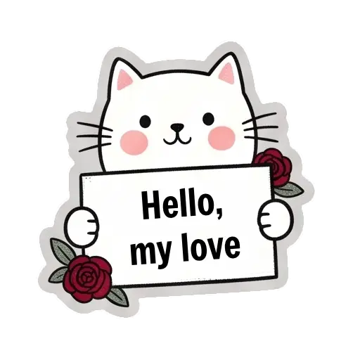 Hello, my love, cat, cat lover, romantic, love, cute, WhatsApp stickers, stickers, love message